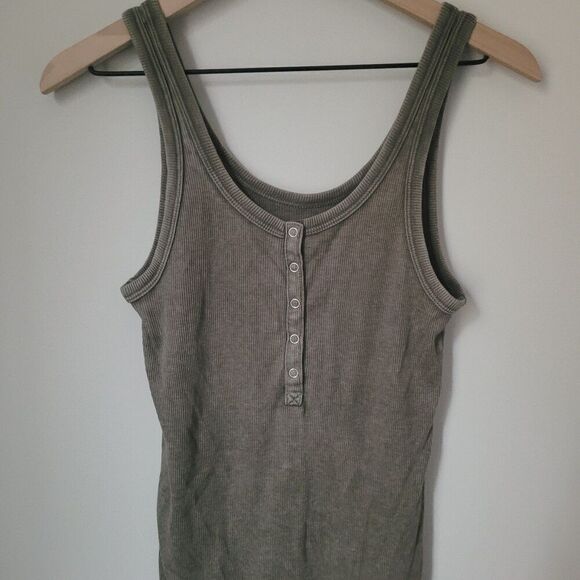 Aerie Real Soft Ribbed Snap Front Tank in Brown Green Size Medium - Picture 6 of 6